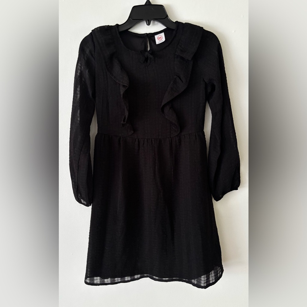 Wonder Nation girls black long sleeve ruffle front dress